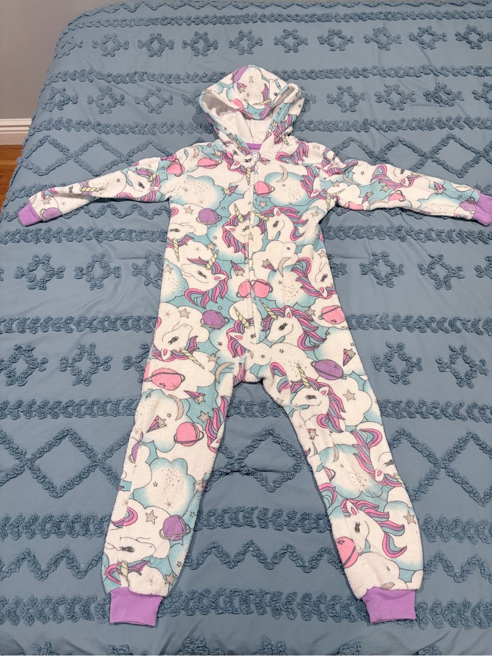 Girls Unicorn Hooded Onesie - Pastel Pink, Purple, Blue